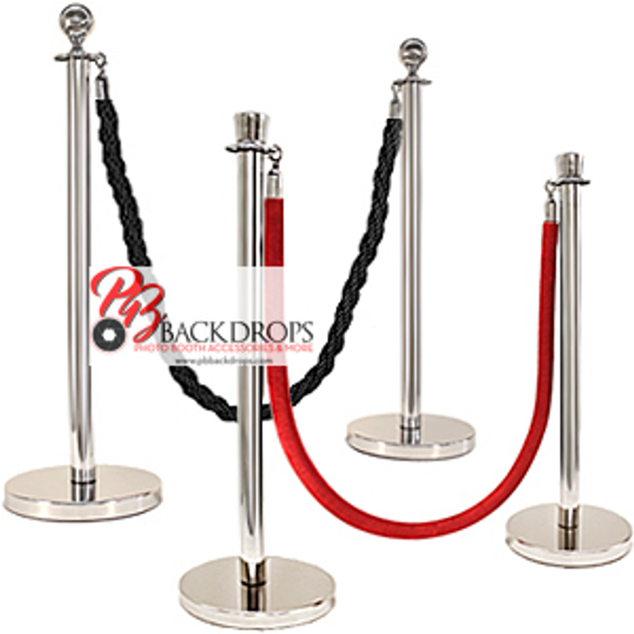 Black Flat Top Stanchions And Rope Set