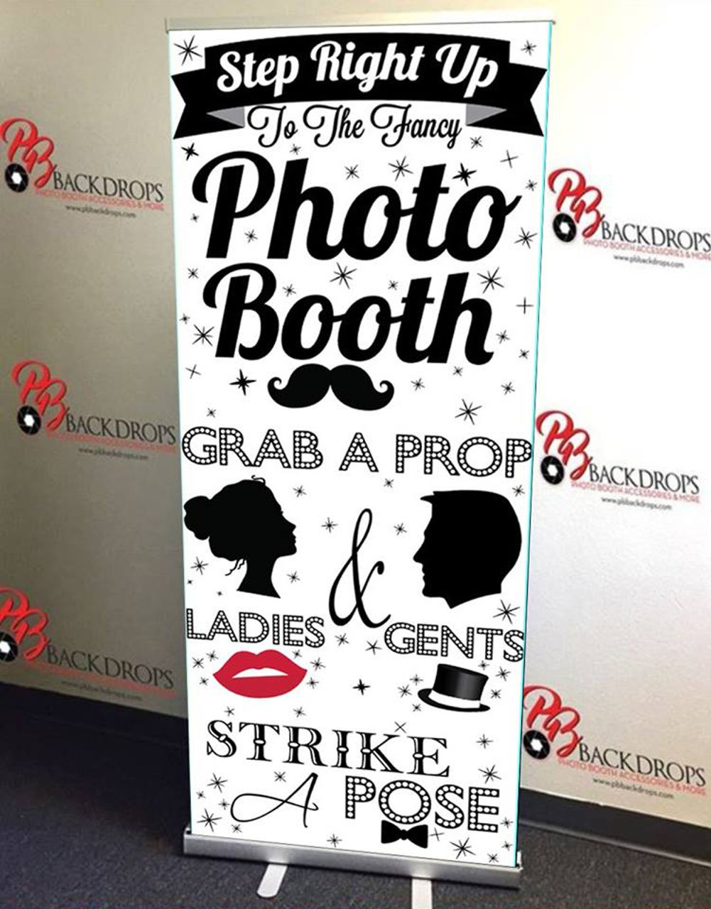 Step Right Up Photo Booth Retractable Banner Black White Version Pb Backdrops