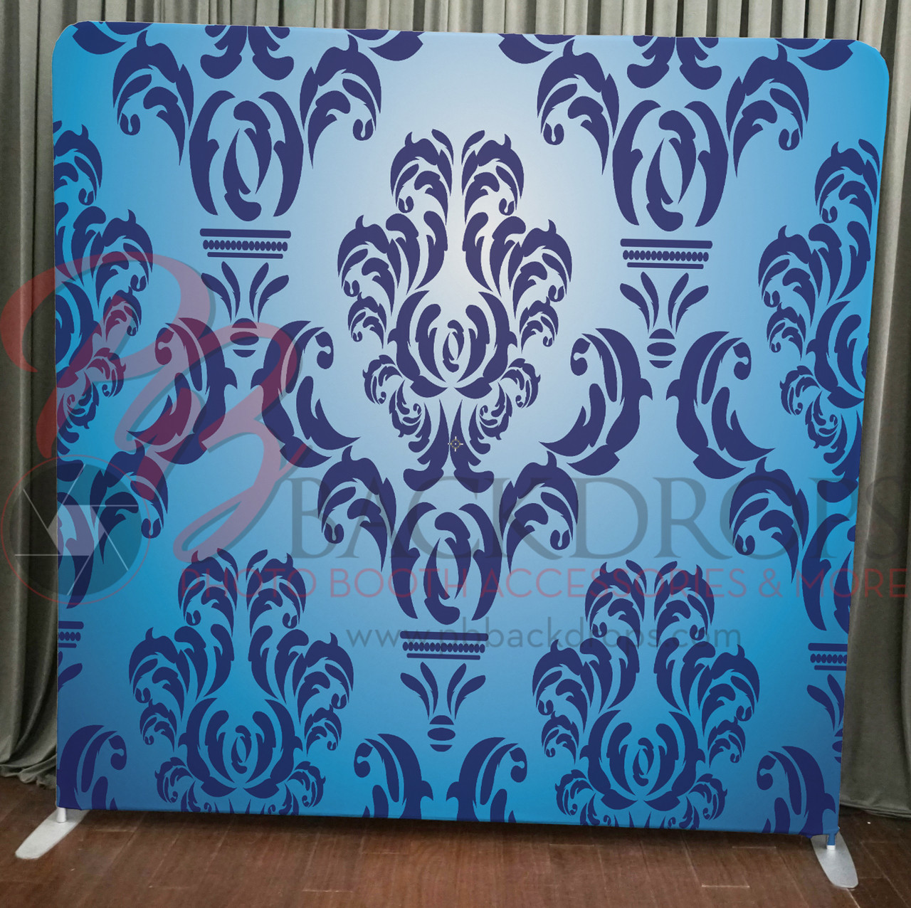 Single Sided Pillow Cover Backdrop Blue Damask Pb Backdrops