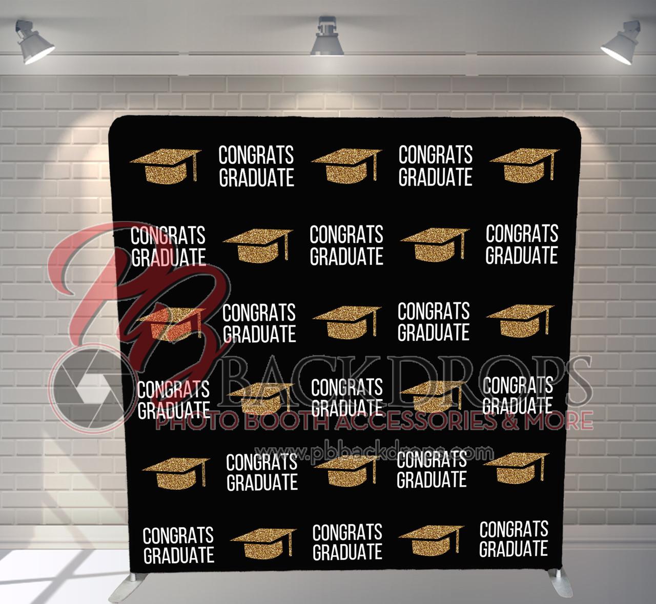 Pillow Cover Backdrop (Gold Grad Caps) - PB Backdrops