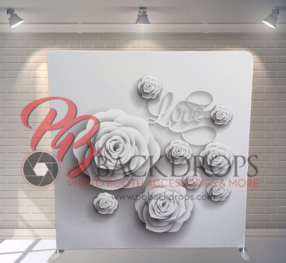 Big Roses Backdrop Pillow Cover Backdrop (White Roses with Love) - PB Backdrops