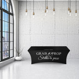 6ft Spandex Fabric Table Cover All black with white lettering