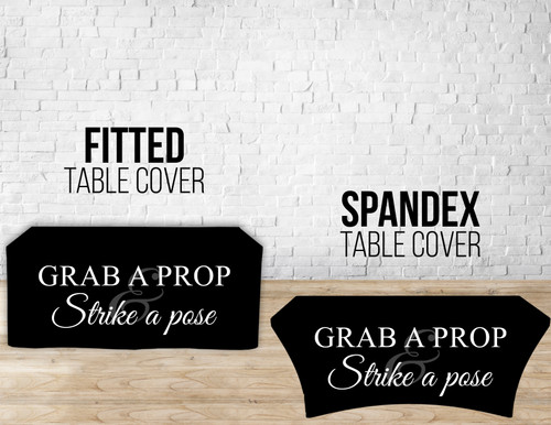 6ft Spandex Fabric Table Cover with Zipper in back (All black with white lettering)