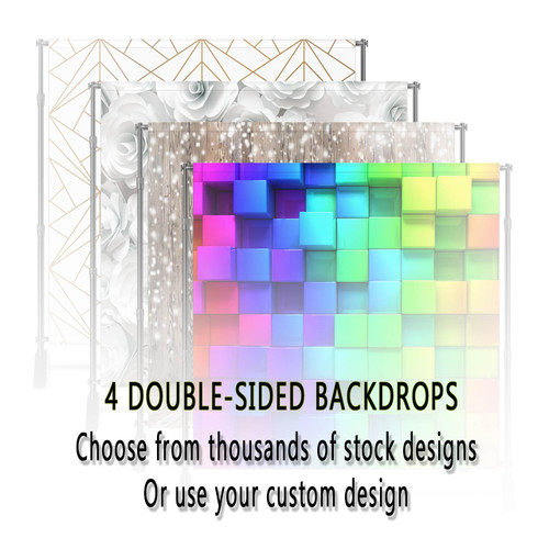 Pole Pocket Backdrop Bundle #3 - 4 Double-Sided 8x8 Backdrops - Our Designs or Yours