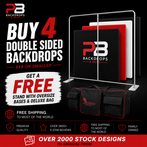 SALE: 4 Double-sided Pillow Backdrops - Includes FREE 32mm Stand (7.6x7.6)+ Oversized bases + Deluxe Carrybag