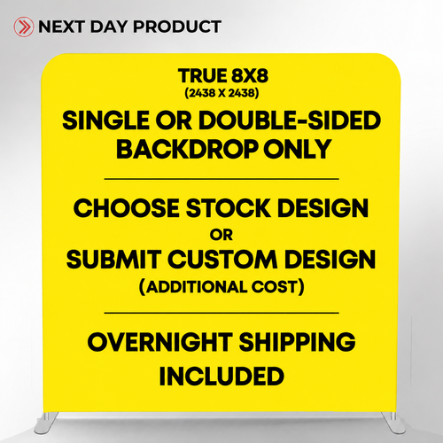 True 8x8 Single- or Double-Sided Pillow Cover Backdrop with overnight shipping (stock or custom)