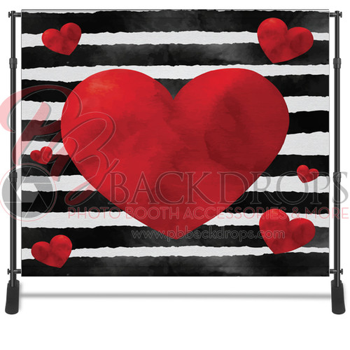 8x8 Printed Tension fabric backdrop - Black White Stripe Hearts | PB Backdrops