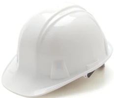 Pyramex 4 Point Cap Style Hard Hats with RATCHET Suspension White - Oblique View