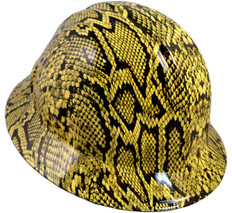 Snakeskin Yellow Hydro Dipped Full Brim Hard Hats ~ Oblique View

