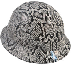 Snakeskin White Hydro Dipped Full Brim Hard Hats ~ Oblique View