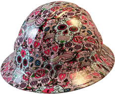 Sugar Skulls Hydro Dipped Hard Hats ~ Oblique View
