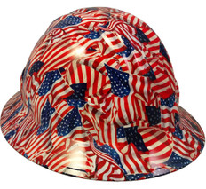 USA Wavy Flag Hydro Dipped Full Brim Hard Hats ~ Oblique View