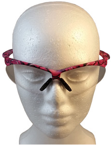 ERB Annie Safety Glasses with Pink Camo Design and Clear Lens ~ Front View