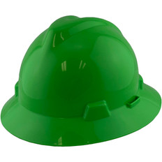 MSA V-Gard Full Brim Hard Hats with Fas-Trac Suspensions Lime Green - Oblique View