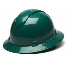 Pyramex Full Brim RIDGELINE Hard Hat Green 4 Point Suspensions Oblique View