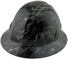 Black and Gold Oil Spill Design Full Brim Style Hydro Dipped Hard Hats ~ Oblique View
