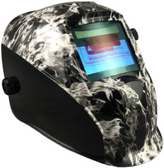 Hydro Dipped Auto Darkening Welding Helmet – White Smoke Design ~ Oblique View