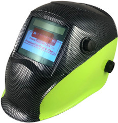 Hydro Dipped Auto Darkening Welding Helmet – 50/50 Carbon Fiber/Lime Design ~ Detail View