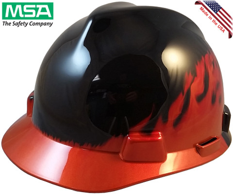 MSA Black Fire V-Gard Hard Hats with Ratchet Suspension - Oblique View