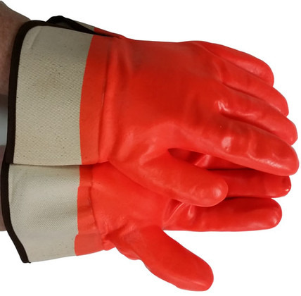 Orange PVC coated gloves foam lining and safety cuffs Pic 1