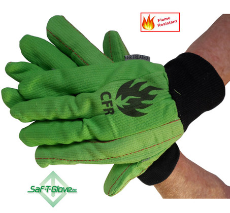 18 Ounce Cotton Corded Green FR Oilfield Gloves Pic 1