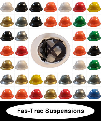 MSA V-Gard Full Brim Hard Hats with Fas-Trac III Suspensions  ~ All Colors