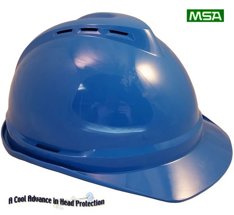 MSA Advance Vented Hard Hats with Ratchet Suspensions Blue  - Oblique View