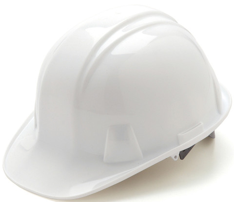 Pyramex 4 Point Cap Style Hard Hats with RATCHET Suspension White - Oblique View