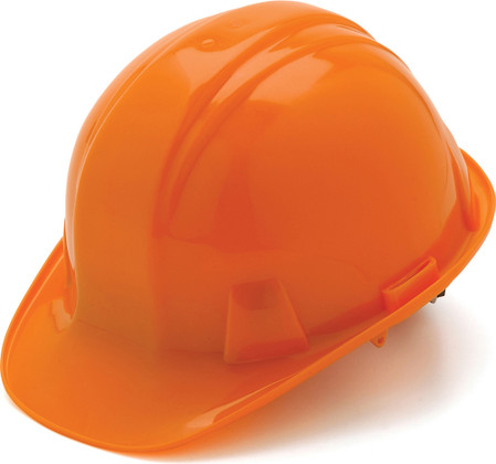 Pyramex 4 Point Cap Style Hard Hats with RATCHET Suspension Orange - Oblique View