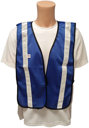 Soft Mesh Royal Blue Vests with Silver Stripes - Front View