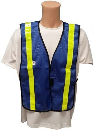 Soft Mesh Royal Blue Vests with Lime Stripes Front View