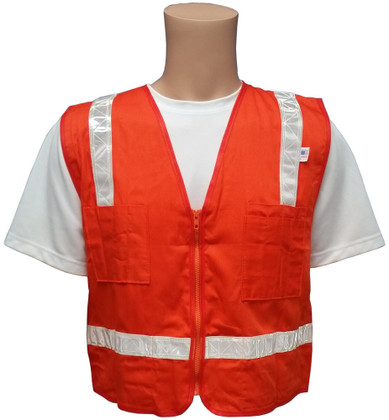 Orange Surveyors Safety Vest with Silver Stripes and Pockets