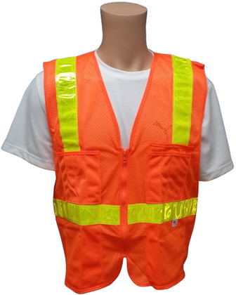 Orange MESH SURVEYOR Safety Vests CLASS 2 with Lime Stripes