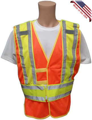 Orange Class II MESH First Responder Safety Vest ~ Lime/Silver Stripes and 5 Point Tear-Away Main