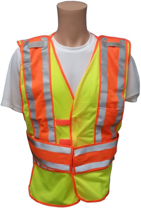 Lime Class II MESH First Responder Safety Vest ~ Orange/Silver Stripes and 5 Point Tear-Away