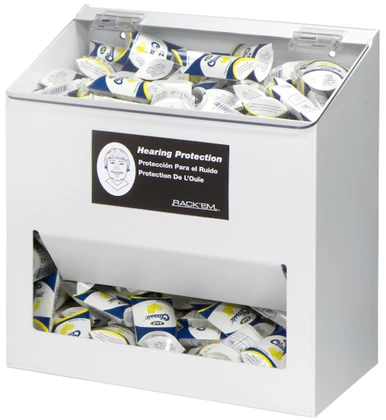 300-Pair Foam Ear Plug Dispenser with lid, WHITE HEAVY-DUTY PLASTIC