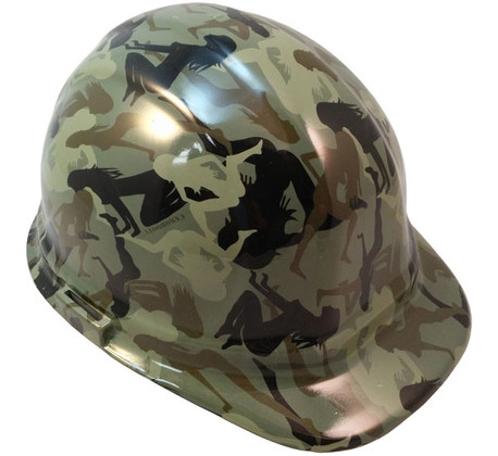 Camo Bootie Green Hydro Dipped Hard Hats ~ Oblique View