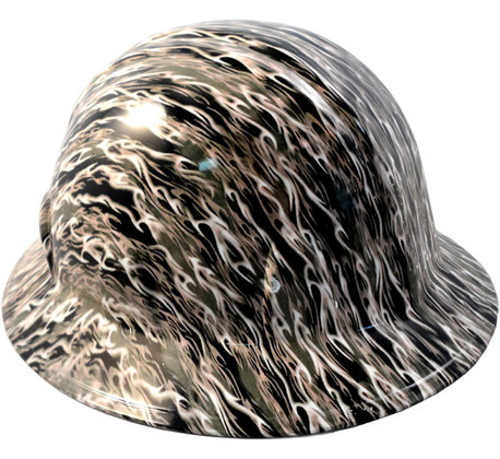 White Flame Hydro Dipped Full Brim Hard Hats ~ Side View