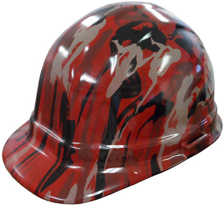 Camo Bootie Red Hydro Dipped Hard Hats ~ Oblique View 
