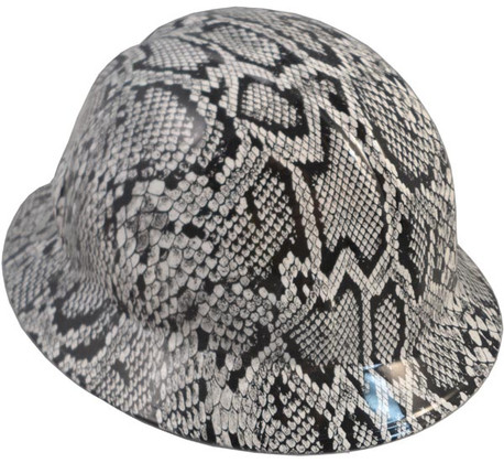 Snakeskin White Hydro Dipped Full Brim Hard Hats ~ Oblique View