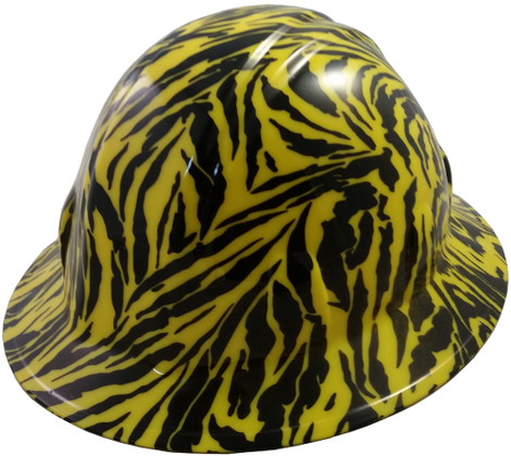 Hydro Dipped Full Brim Hard Hat Yellow Tiger Design ~ Oblique View