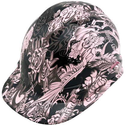 Tattoo Pink Hydro Dipped Hard Hats Cap Style Design - Oblique View