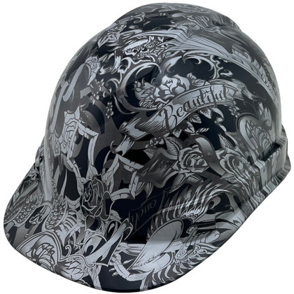 Tattoo Silver Hydro Dipped Hard Hats ~ Detail View