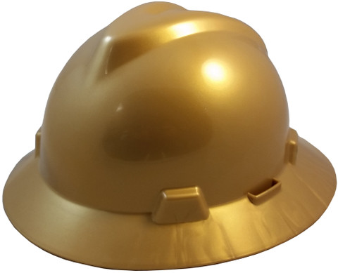 MSA V-Gard Full Brim Hard Hats with Fas-Trac Suspensions Gold