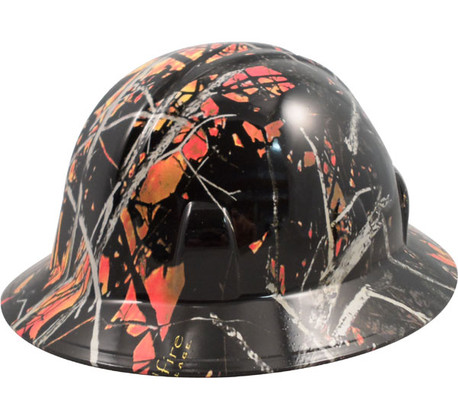 Wildfire Camo Hydro Dipped Full Brim Hard Hats ~ Right Side View
