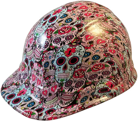 Sugar Skulls Hydro Dipped Hard Hats Cap Style ~ Oblique View