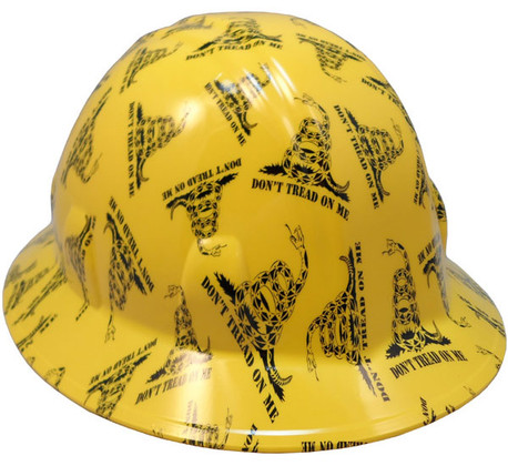 Don't Tread on Me Yellow Hydro Dipped Hard Hats ~ Oblique View