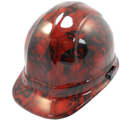 Hades Skull Red Hydro Dipped Hard Hats ~ Oblique View