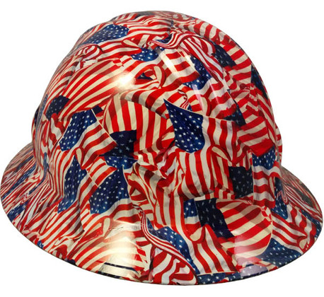 USA Wavy Flag Hydro Dipped Full Brim Hard Hats ~ Oblique View