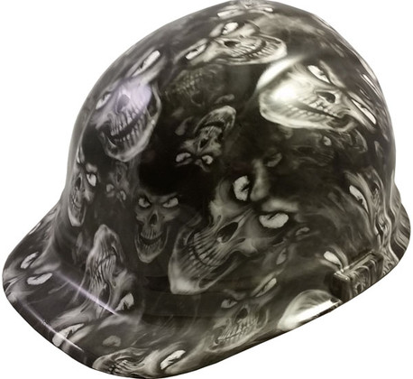 Hades Skull White Hydro Dipped Hard Hats ~ Oblique View